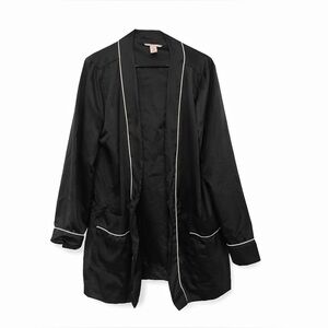 Victoria's Secret Black Silk Robe with White Accents